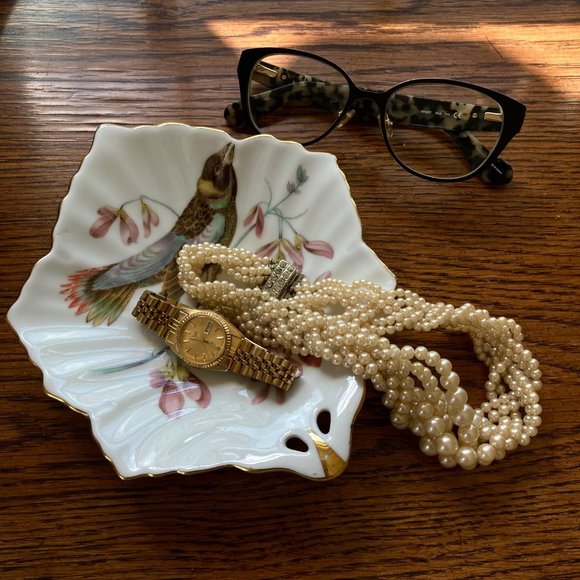 VTG Mitterteich Bavaria Germany Leaf Shape Hand Painted Bird /Floral Design Dish - Picture 4 of 17